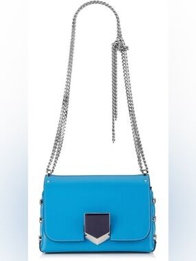 Blue Leather Chain Shoulder Bag